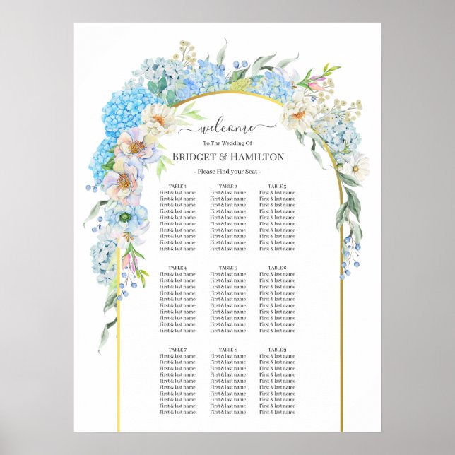 Poster Gráfico de Assentos de Casamentos de Hydrangea Azu (Frente)
