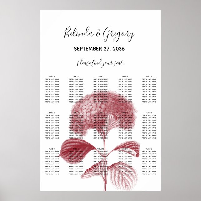 Poster Gráfico de Assentos de Casamentos de Hydrangea Bur (Frente)