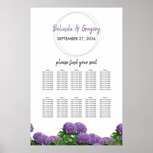 Poster Gráfico de Assentos de Casamentos de Hydrangea Rox (Frente)