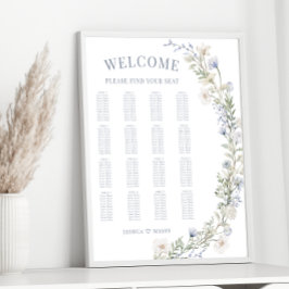Poster Gráfico de assentos de casamentos florais azuis-bo