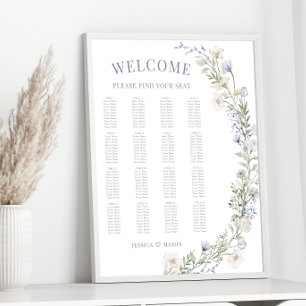 Poster Gráfico de assentos de casamentos florais azuis-bo