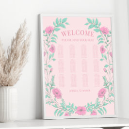 Poster Gráfico de assentos de casamentos florais verde ro