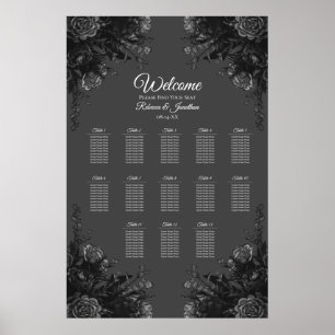 Poster Gráfico de Assentos de Casamentos Góticos de Rosas
