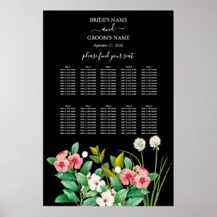 Poster Gráfico de Assentos de Casamentos Pretos com Flore