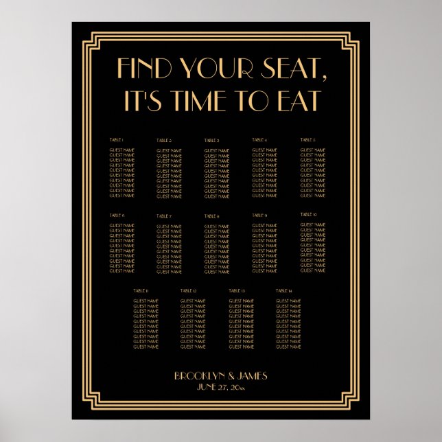 Póster Gráfico De Assentos De Deco De Arte Dourada E Negr (Frente)