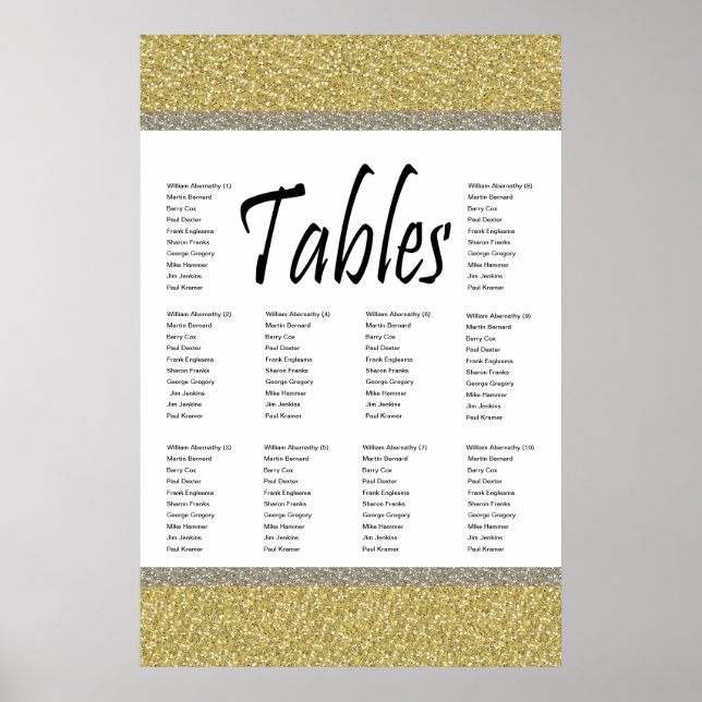Poster Gráfico de Assentos de Design com Glitter de Prata (Frente)