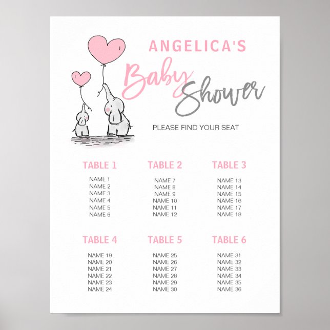 Poster Gráfico de Assentos de Elefante Rosa-chá de fralda (Frente)
