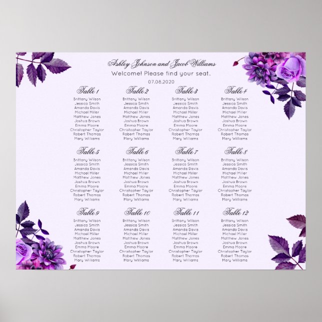Poster Gráfico de assentos de flores roxas. Lilac floral (Frente)