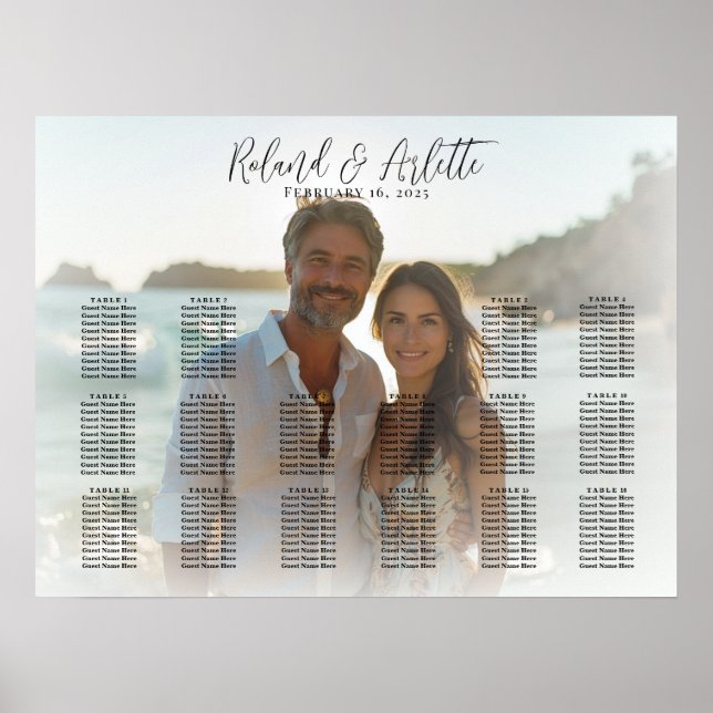 Poster Gráfico de assentos de fotos elegantes 16 mesas (Frente)