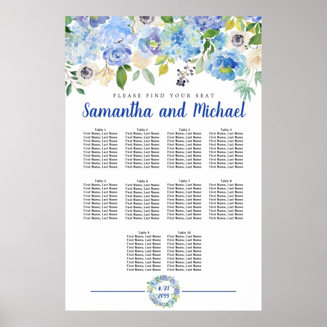 Poster Gráfico de Assentos de Grande Mesa Azul Hydrangea  (Frente)