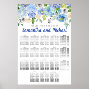 Poster Gráfico de Assentos de Grande Mesa Azul Hydrangea