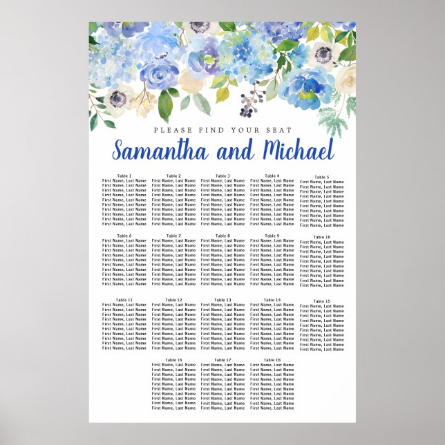 Poster Gráfico de Assentos de Grande Mesa Azul Hydrangea  (Frente)