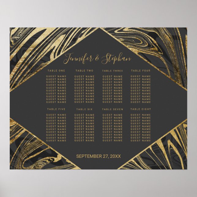 Poster Gráfico de Assentos de Mármore Dourado da Cinza Ne (Frente)