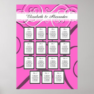Poster Gráfico de Assentos de Mesa 15 de Casamento Rosa Q