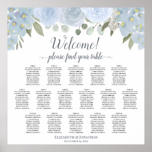 Poster Gráfico de Assentos de Mesa Azul Elegante Dusty Fl