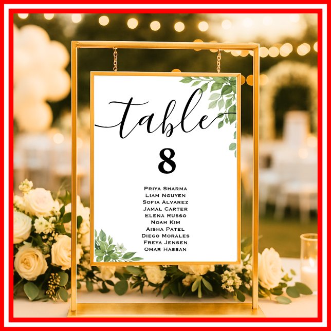 Poster Gráfico de Assentos de Mesa de Casamento com Folha (Criador carregado)