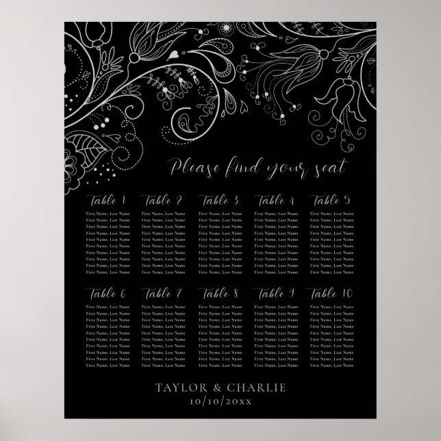 Poster Gráfico de Assentos de Mesa de Casamento Floral Pr (Frente)