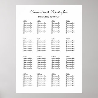 Poster Gráfico de assentos de mesa de casamento preto e b
