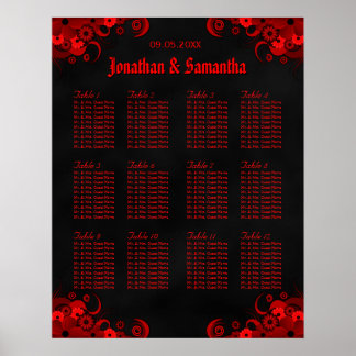 Póster Gráfico de Assentos de Mesa de Casamento Preto e V