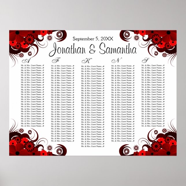 Póster Gráfico de Assentos de Mesa de Casamento Vermelho  (Frente)