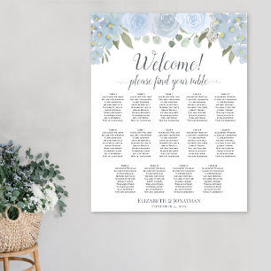 Poster Gráfico de Assentos de Mesa Dusty Blue Boho Floral