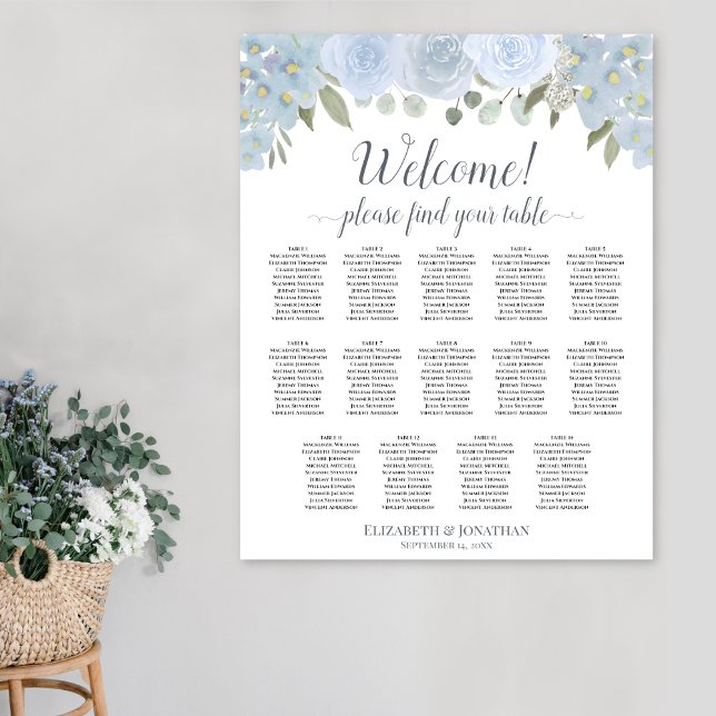 Poster Gráfico de Assentos de Mesa Floral Boho Azul Empoe (In Situ on Wall)