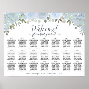 Poster Gráfico de Assentos de Mesa Floral Boho Chic Azul