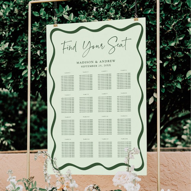 Poster Gráfico de Assentos de Mesa Moderno Verde Ondulado (Criador carregado)