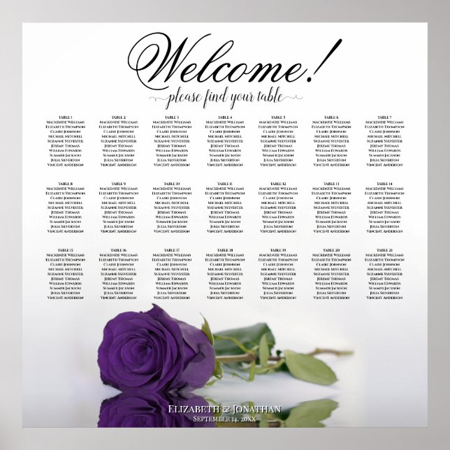 Poster Gráfico de Assentos de Mesa Real Elegante Rosa 21 (Frente)
