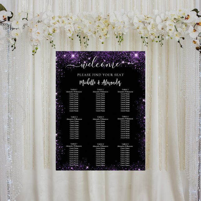 Poster Gráfico de assentos de mesa roxo preto de casament (Criador carregado)