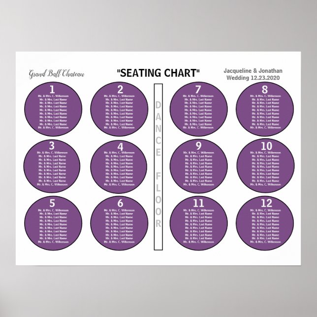 Poster Gráfico de Assentos de Mesa Violet 12 (Frente)