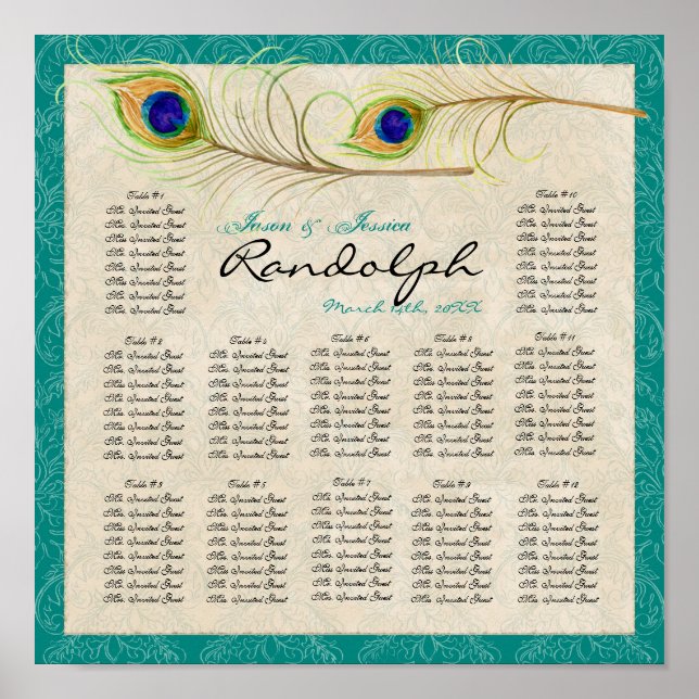 Póster Gráfico de Assentos de Mesas de Recepção de Penas  (Frente)