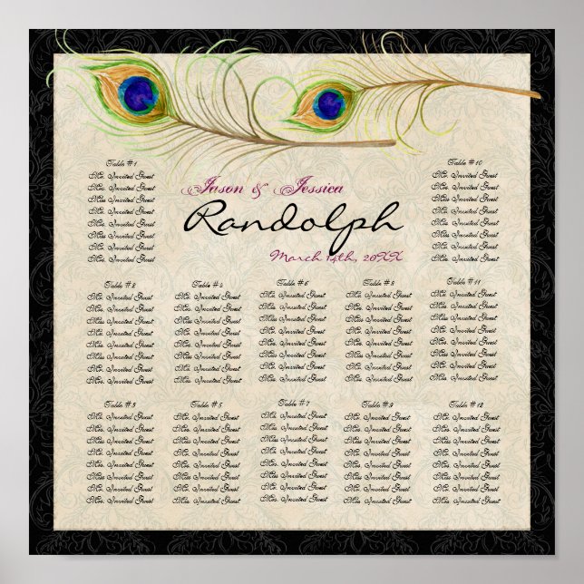 Póster Gráfico de Assentos de Mesas de Recepção de Penas  (Frente)