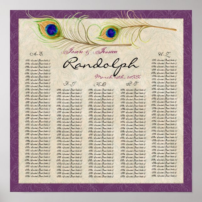 Póster Gráfico de Assentos de Mesas de Recepção de Penas  (Frente)