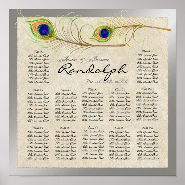 Poster Gráfico de Assentos de Mesas de Recepção de Penas  (Frente)