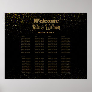 Poster Gráfico de Assentos de Mesas Preto e Dourado Elega