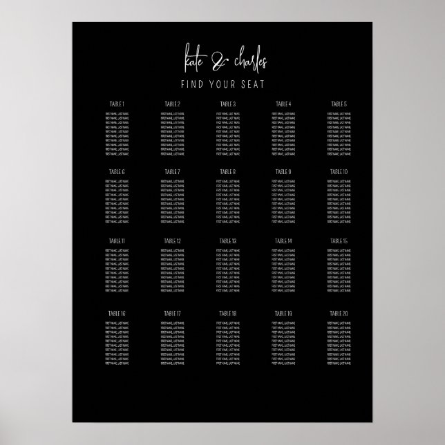 Poster Gráfico de assentos de Nomes Personalizados Modern (Frente)