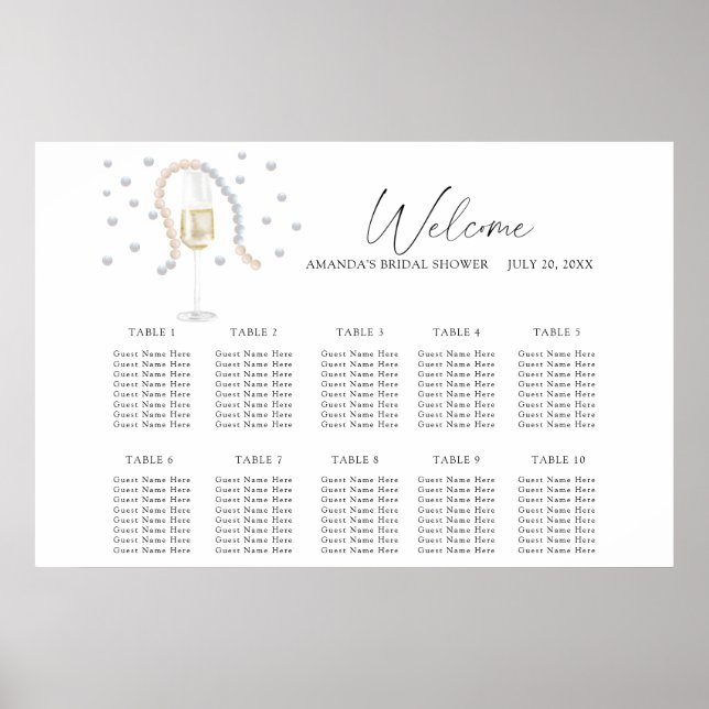 Poster Gráfico de assentos de Pérolas e Prosecco para cas (Frente)