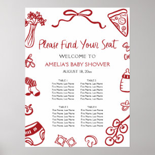 Poster Gráfico de Assentos de Pizza Italiana Desenhada à