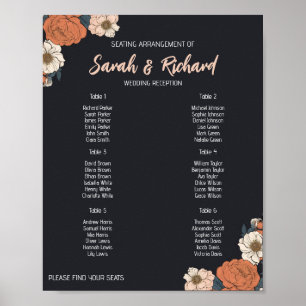 Poster Gráfico de Assentos de Recepção de Casamento Flora