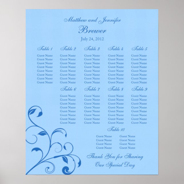 Póster Gráfico de Assentos de recepção de casamento - Tam (Frente)