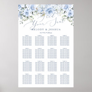 Poster Gráfico de Assentos de Rosas de Aquarelas Azuis D