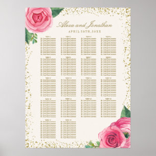 Póster Gráfico de Assentos de Rosas de Aquarelas Douradas