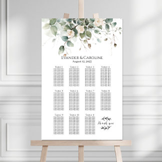 Poster Gráfico de assentos de rosas e verdes 11 mesas