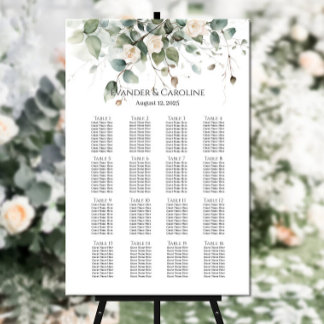 Poster Gráfico de assentos de rosas e verdes 16 mesas