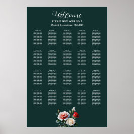 Poster Gráfico de assentos de rosas vermelhas brancas, co