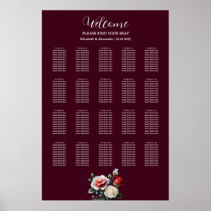 Poster Gráfico de assentos de rosas vermelhas brancas, co