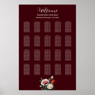 Poster Gráfico de assentos de rosas vermelhas brancas ros