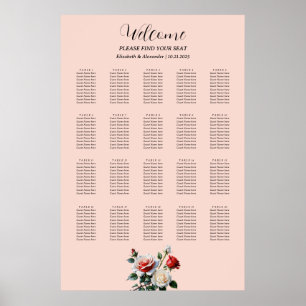 Poster Gráfico de assentos de rosas vermelhas brancas ros