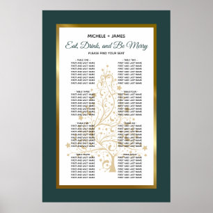 Poster Gráfico de Assentos do Casamento no inverno Dourad